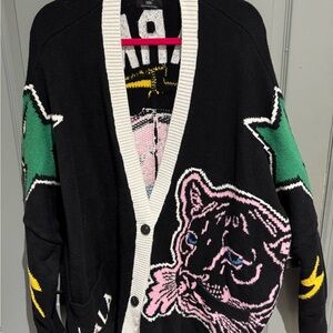 Dressed in LALA Black Cardigan with Panther and Star Design